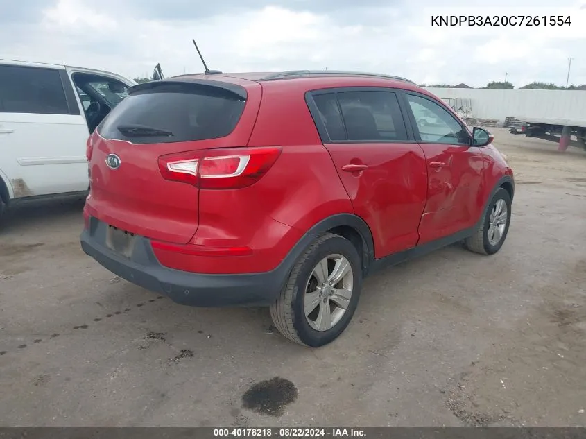 2012 Kia Sportage Lx VIN: KNDPB3A20C7261554 Lot: 40178218