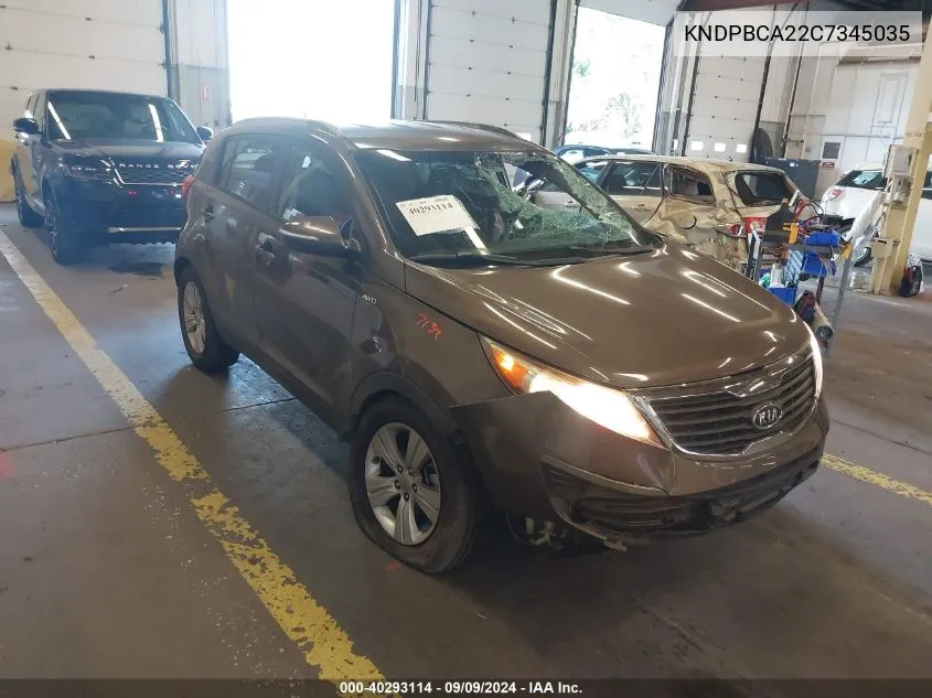 2012 Kia Sportage Lx VIN: KNDPBCA22C7345035 Lot: 40293114