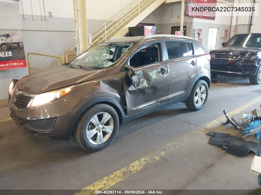 2012 Kia Sportage Lx VIN: KNDPBCA22C7345035 Lot: 40293114