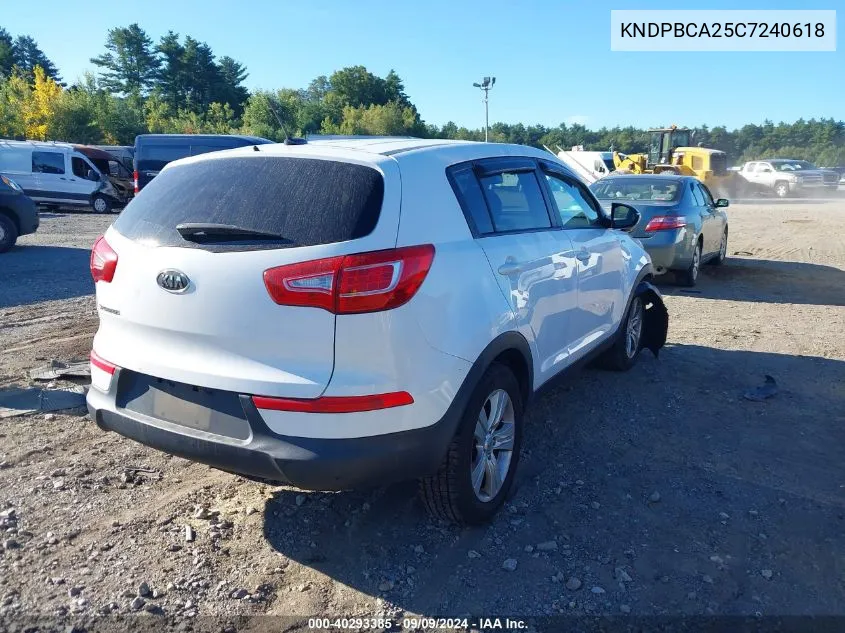 2012 Kia Sportage Lx VIN: KNDPBCA25C7240618 Lot: 40293385