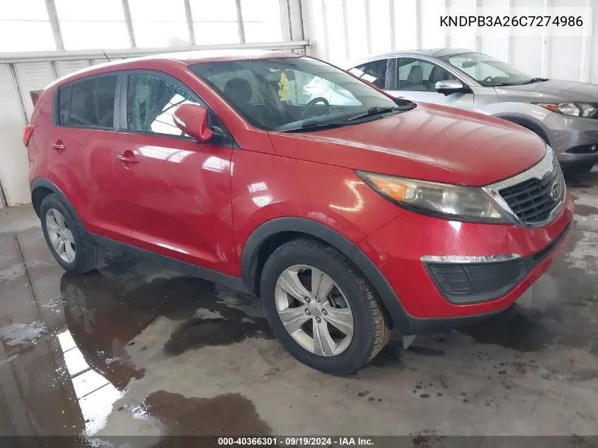 2012 Kia Sportage Lx VIN: KNDPB3A26C7274986 Lot: 40366301