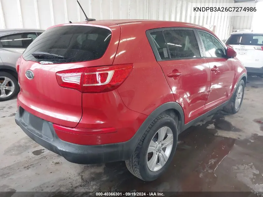 2012 Kia Sportage Lx VIN: KNDPB3A26C7274986 Lot: 40366301