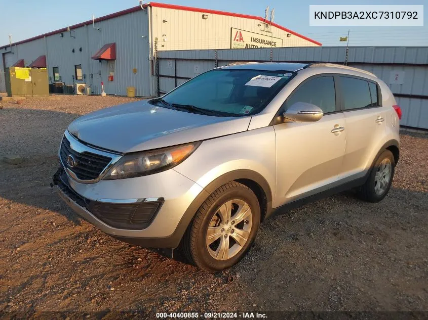 2012 Kia Sportage Lx VIN: KNDPB3A2XC7310792 Lot: 40400855