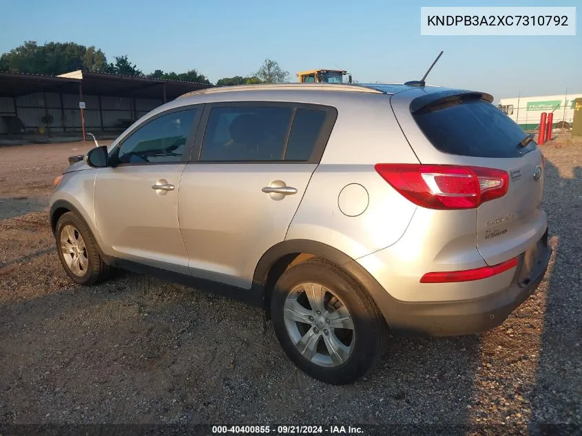 2012 Kia Sportage Lx VIN: KNDPB3A2XC7310792 Lot: 40400855