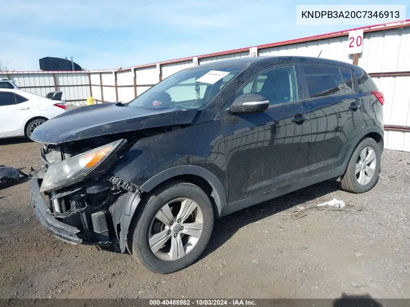 2012 Kia Sportage Lx VIN: KNDPB3A20C7346913 Lot: 40488982