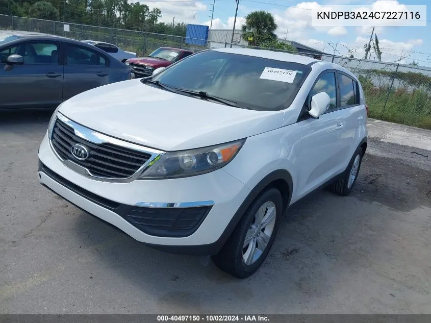 2012 Kia Sportage Lx VIN: KNDPB3A24C7227116 Lot: 40497150