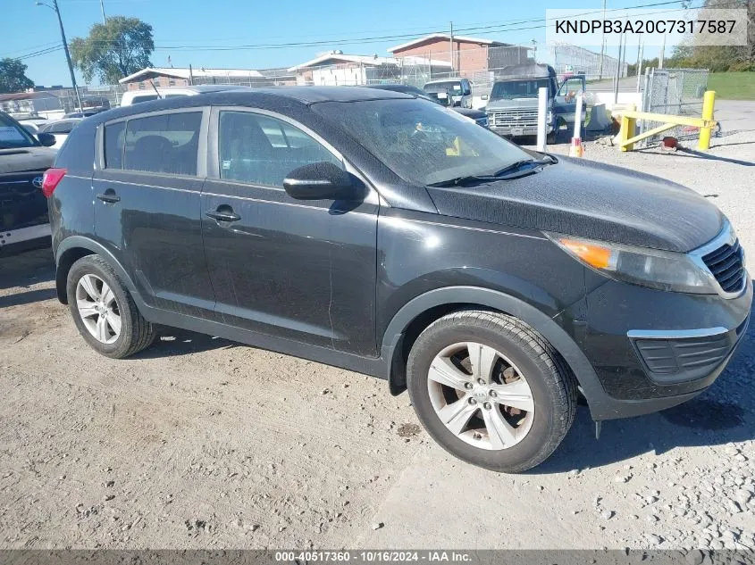 2012 Kia Sportage Lx VIN: KNDPB3A20C7317587 Lot: 40517360