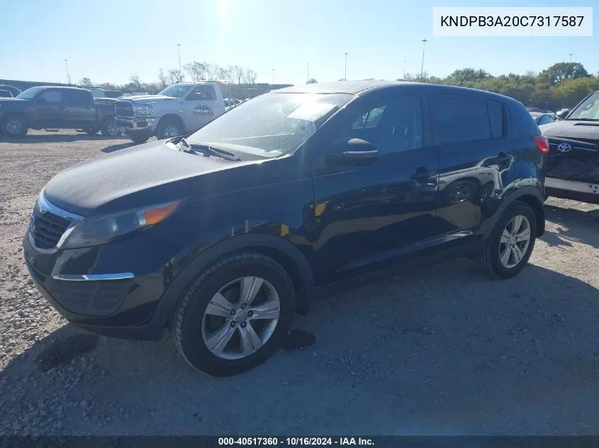 2012 Kia Sportage Lx VIN: KNDPB3A20C7317587 Lot: 40517360