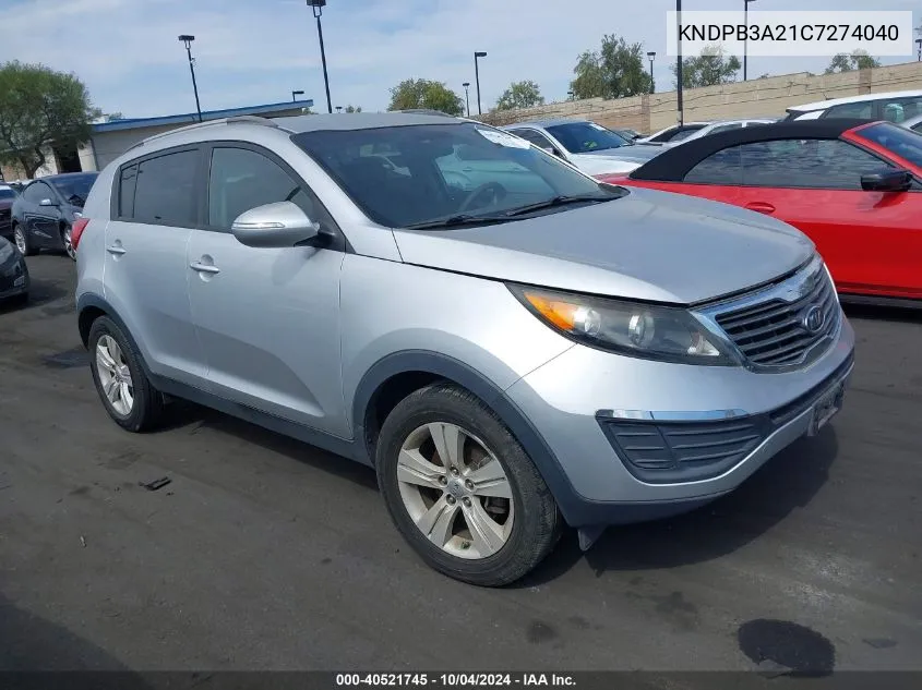 2012 Kia Sportage Lx VIN: KNDPB3A21C7274040 Lot: 40521745