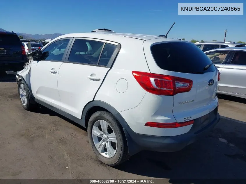 2012 Kia Sportage Lx VIN: KNDPBCA20C7240865 Lot: 40582780