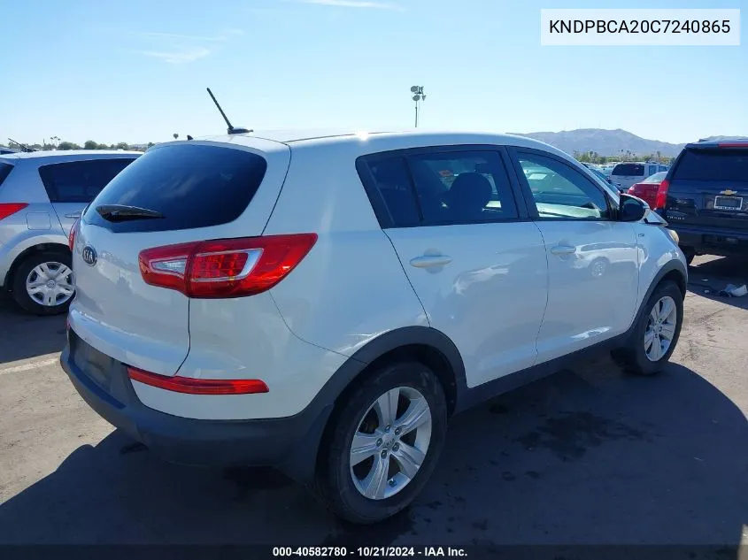 2012 Kia Sportage Lx VIN: KNDPBCA20C7240865 Lot: 40582780