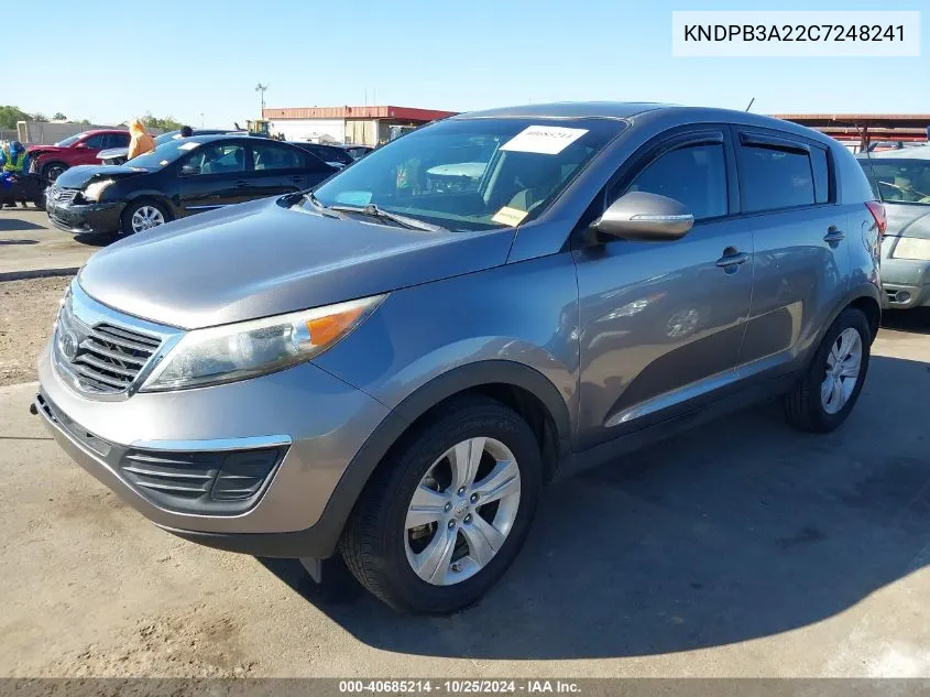 2012 Kia Sportage Lx VIN: KNDPB3A22C7248241 Lot: 40685214