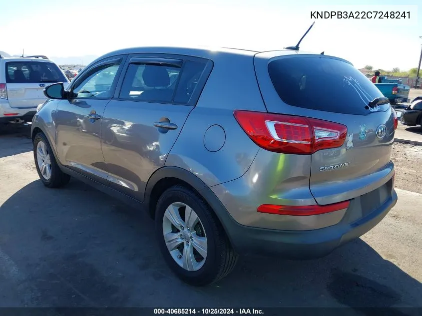 2012 Kia Sportage Lx VIN: KNDPB3A22C7248241 Lot: 40685214