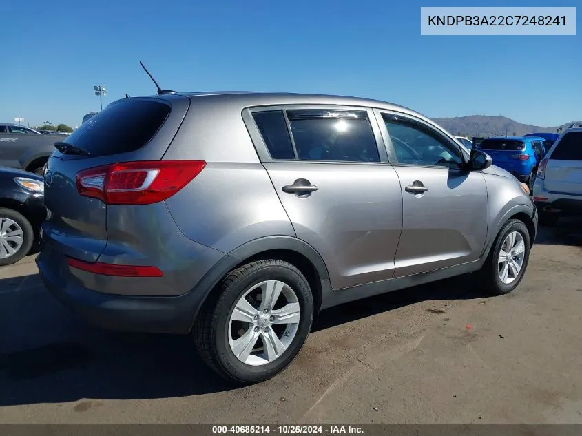 2012 Kia Sportage Lx VIN: KNDPB3A22C7248241 Lot: 40685214