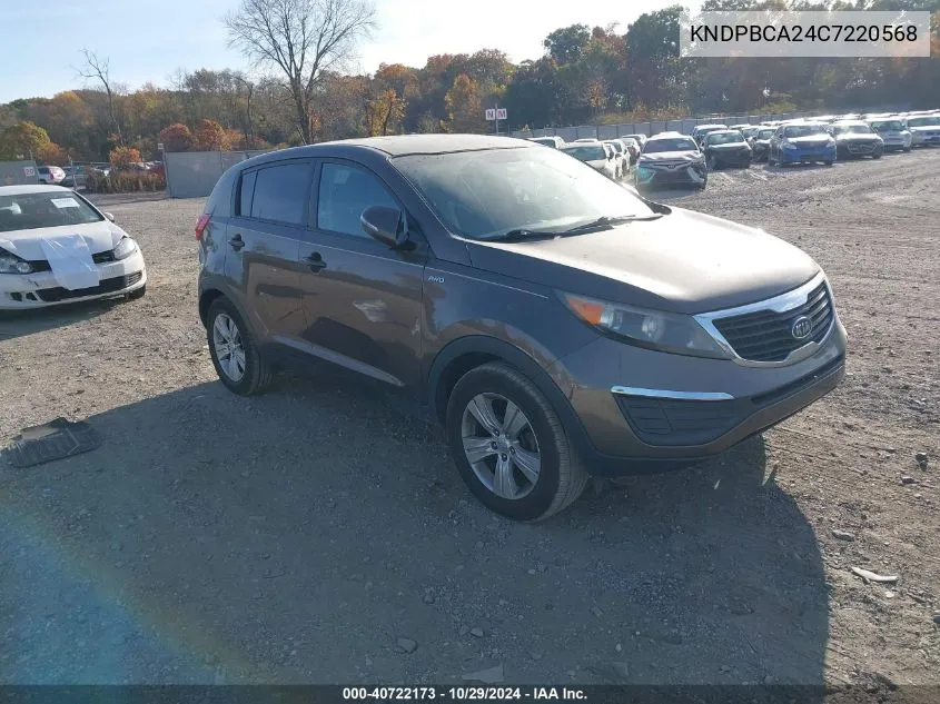 2012 Kia Sportage Lx VIN: KNDPBCA24C7220568 Lot: 40722173