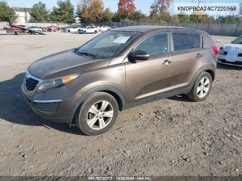 2012 Kia Sportage Lx VIN: KNDPBCA24C7220568 Lot: 40722173