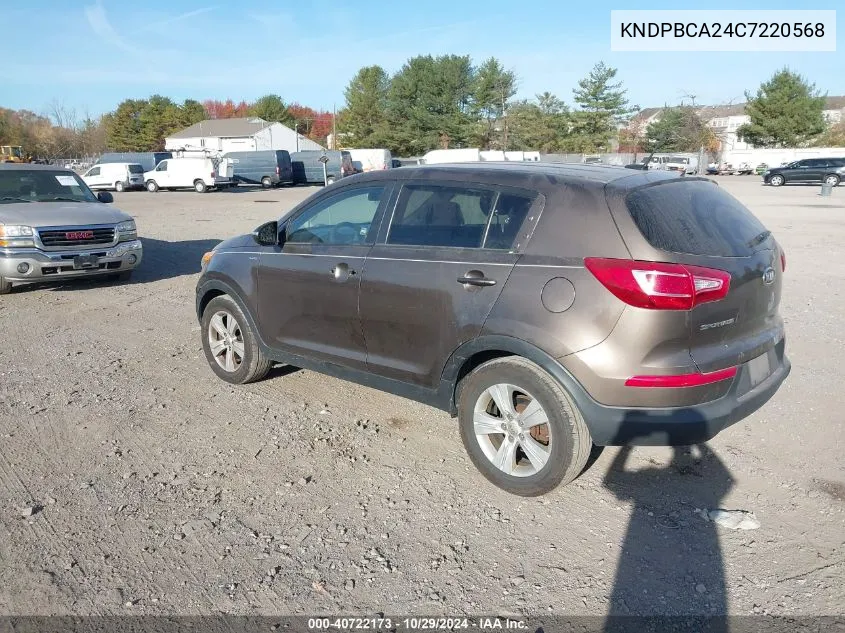 2012 Kia Sportage Lx VIN: KNDPBCA24C7220568 Lot: 40722173