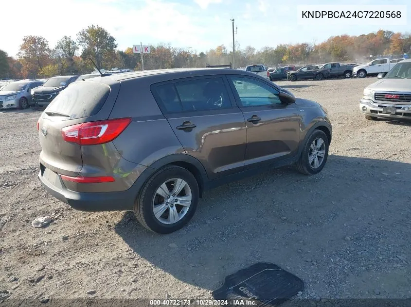 2012 Kia Sportage Lx VIN: KNDPBCA24C7220568 Lot: 40722173