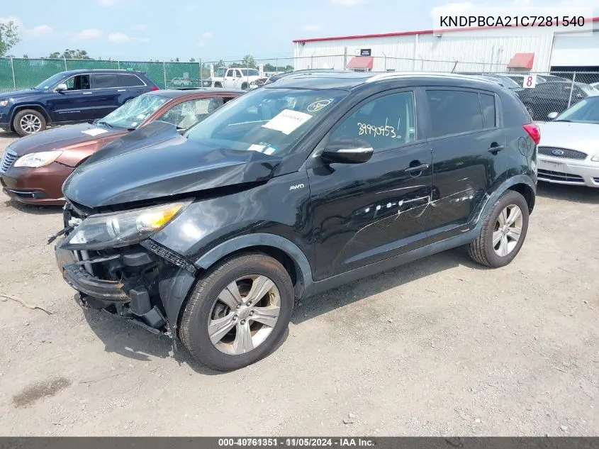 2012 Kia Sportage Lx VIN: KNDPBCA21C7281540 Lot: 40761351