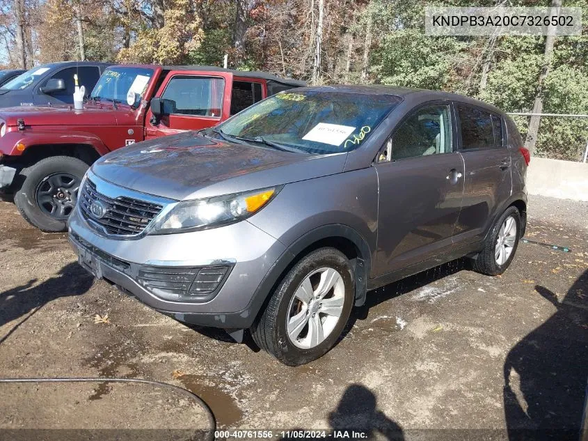 2012 Kia Sportage Lx VIN: KNDPB3A20C7326502 Lot: 40761556