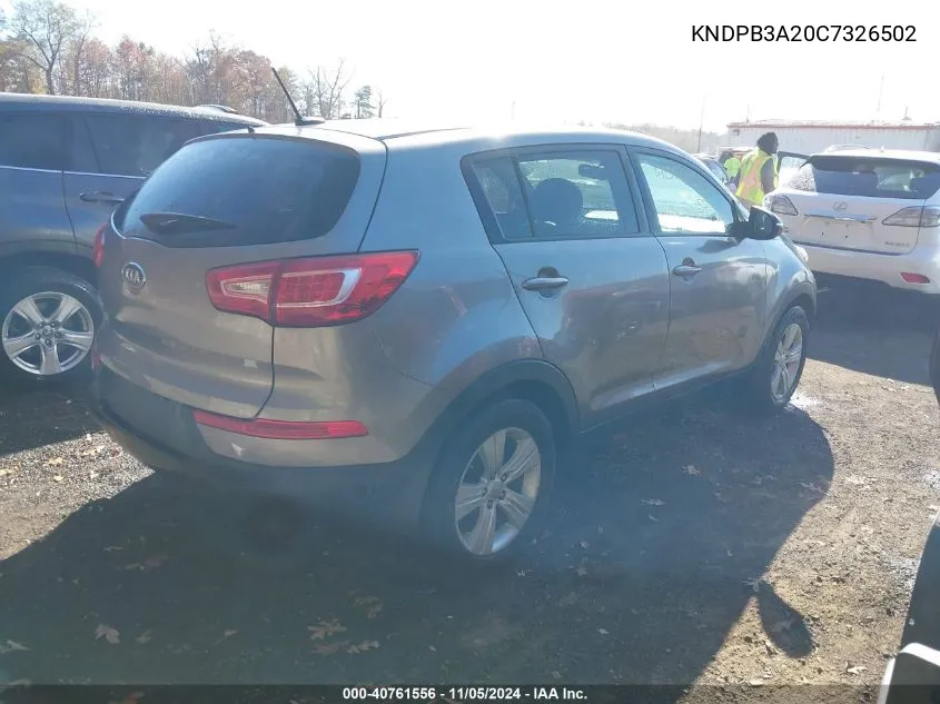 2012 Kia Sportage Lx VIN: KNDPB3A20C7326502 Lot: 40761556