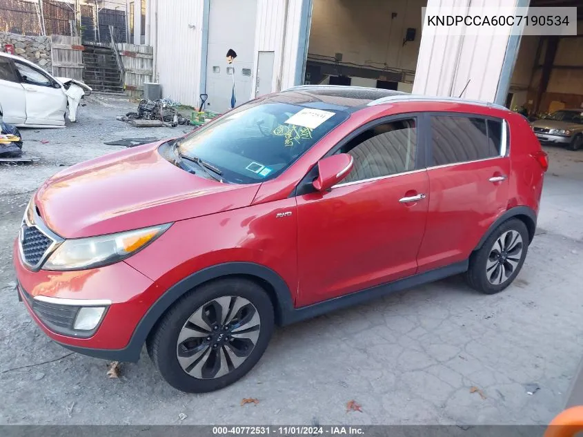 2012 Kia Sportage Sx VIN: KNDPCCA60C7190534 Lot: 40772531