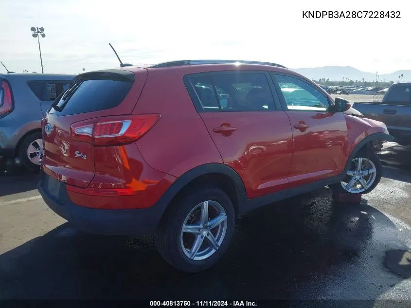 2012 Kia Sportage Lx VIN: KNDPB3A28C7228432 Lot: 40813750