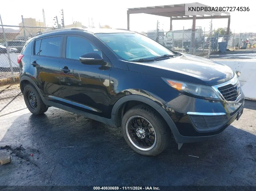 2012 Kia Sportage Lx VIN: KNDPB3A28C7274536 Lot: 40830659