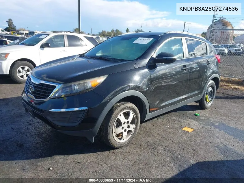 2012 Kia Sportage Lx VIN: KNDPB3A28C7274536 Lot: 40830659