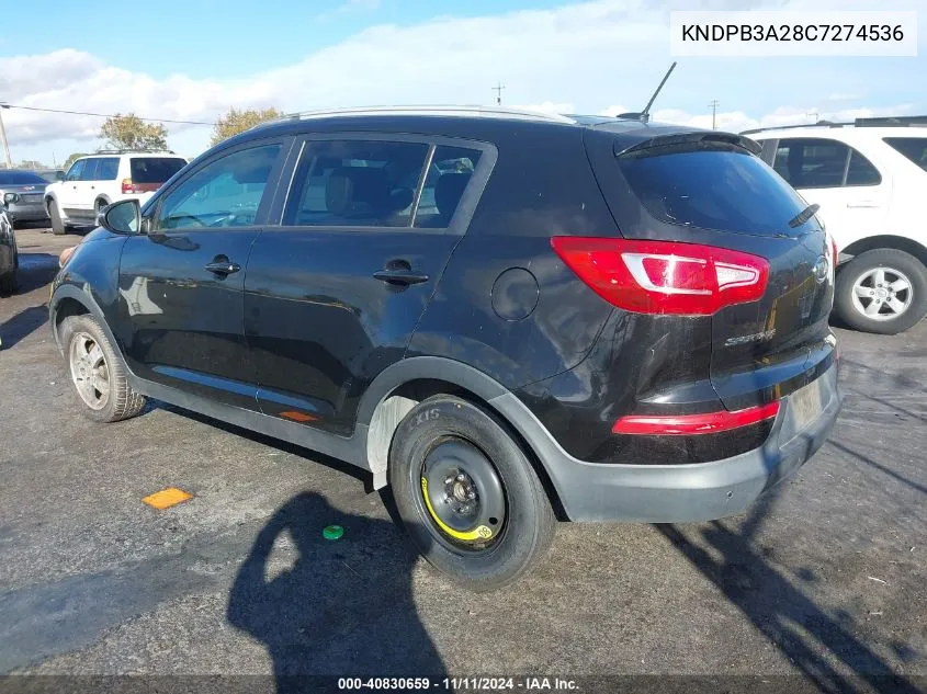 2012 Kia Sportage Lx VIN: KNDPB3A28C7274536 Lot: 40830659