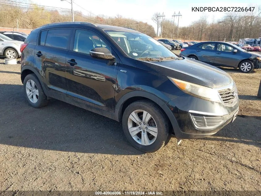 2012 Kia Sportage Lx VIN: KNDPBCA28C7226647 Lot: 40908006