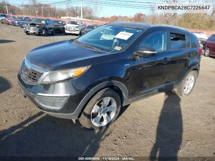 2012 Kia Sportage Lx VIN: KNDPBCA28C7226647 Lot: 40908006