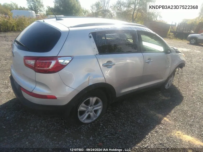 2013 Kia Sportage Lx VIN: KNDPB3A23D7522368 Lot: 12107503