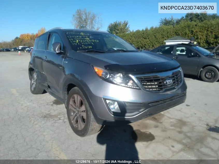 2013 Kia Sportage VIN: KNDPCCA23D7403670 Lot: 12129576