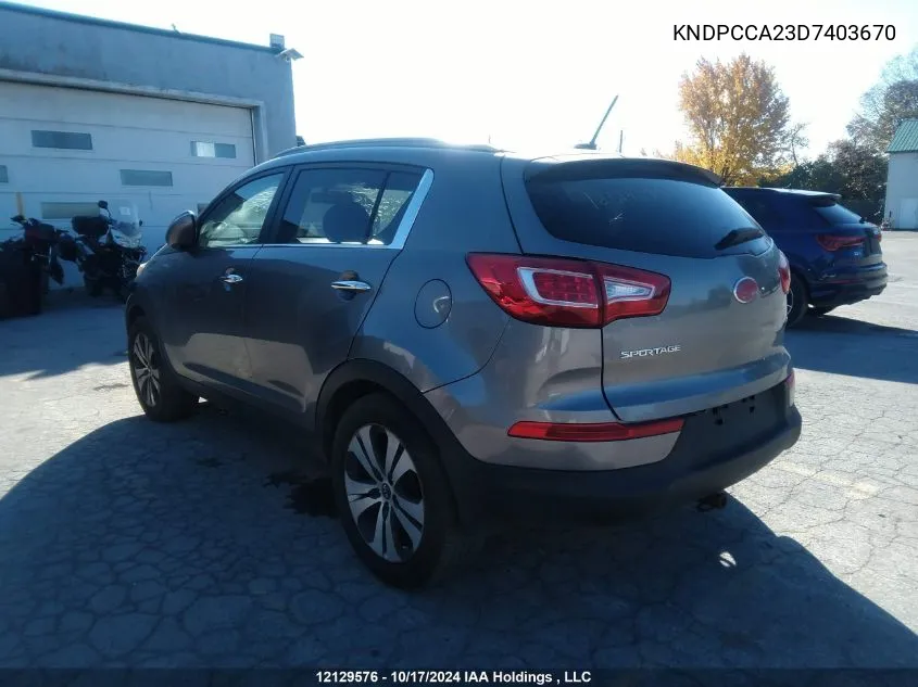 2013 Kia Sportage VIN: KNDPCCA23D7403670 Lot: 12129576