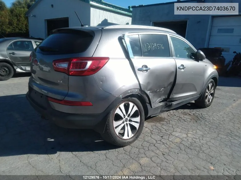 2013 Kia Sportage VIN: KNDPCCA23D7403670 Lot: 12129576