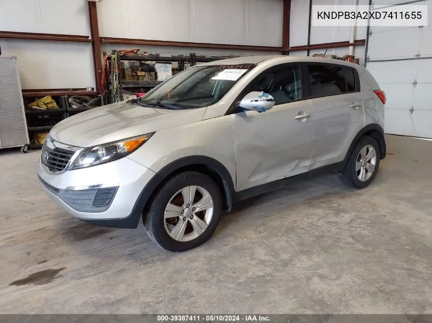 2013 Kia Sportage Lx VIN: KNDPB3A2XD7411655 Lot: 39387411