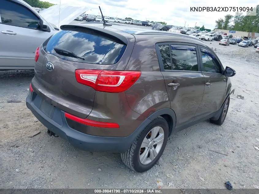 2013 Kia Sportage Lx VIN: KNDPB3A2XD7519094 Lot: 39841790