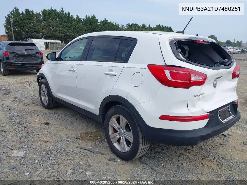 2013 Kia Sportage Lx VIN: KNDPB3A21D7480251 Lot: 40205255