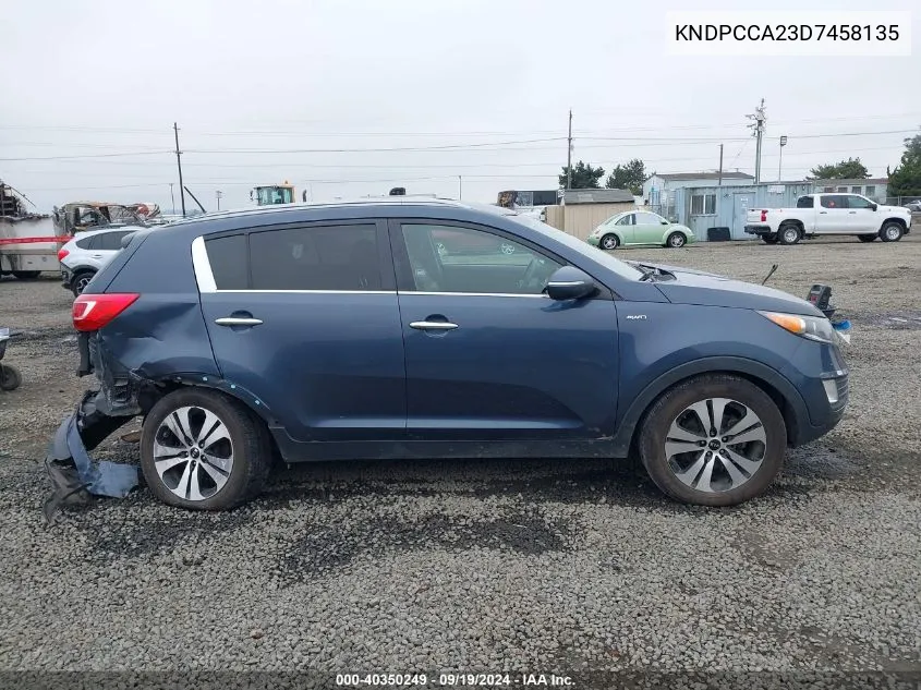 2013 Kia Sportage Ex VIN: KNDPCCA23D7458135 Lot: 40350249