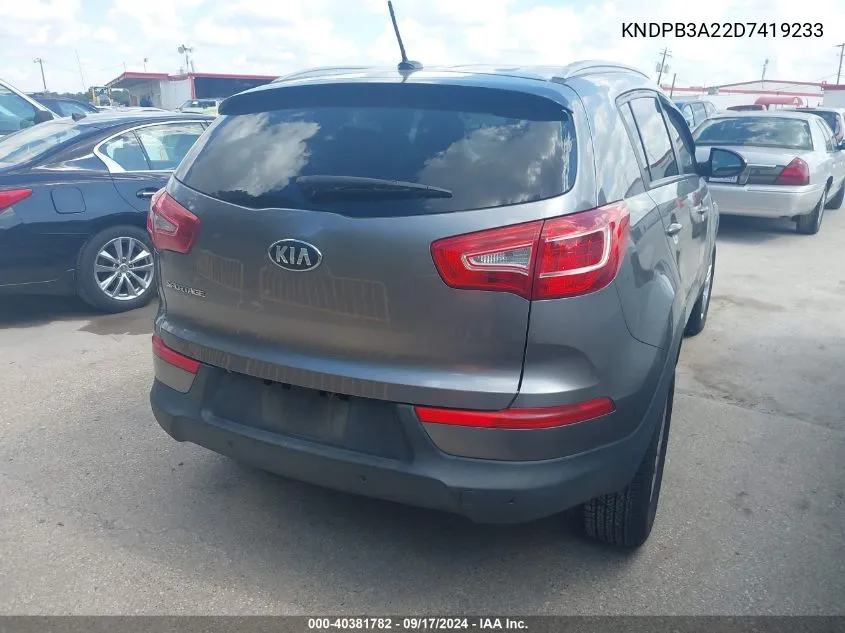 2013 Kia Sportage Lx VIN: KNDPB3A22D7419233 Lot: 40381782