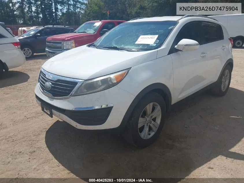 2013 Kia Sportage Lx VIN: KNDPB3A26D7475904 Lot: 40425283