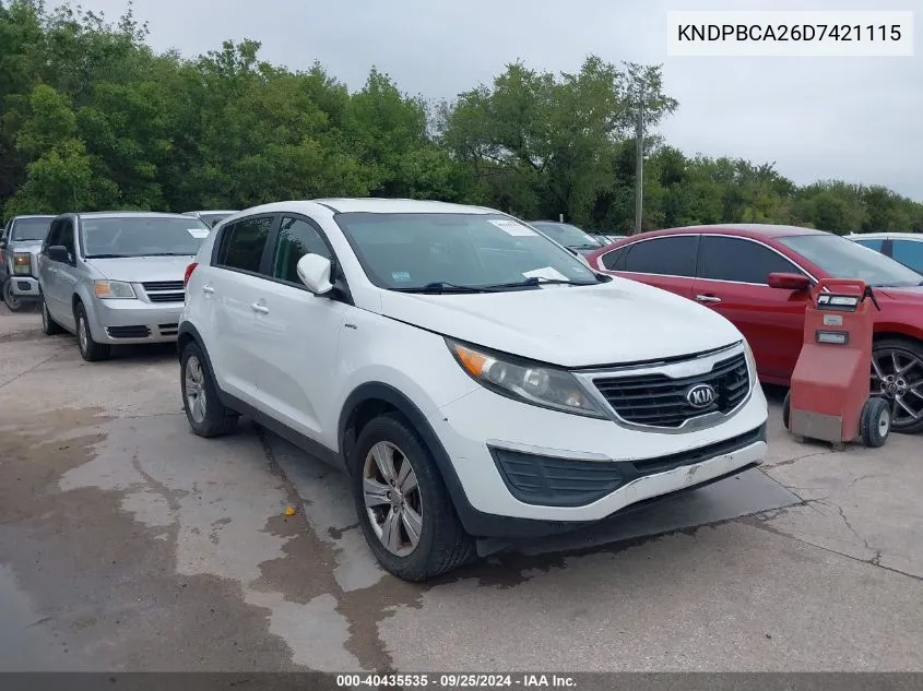 2013 Kia Sportage Lx VIN: KNDPBCA26D7421115 Lot: 40435535