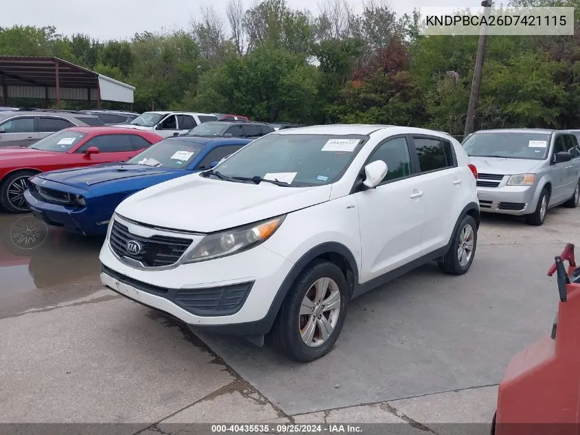 2013 Kia Sportage Lx VIN: KNDPBCA26D7421115 Lot: 40435535