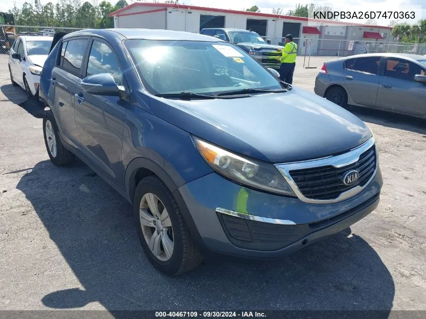 2013 Kia Sportage Lx VIN: KNDPB3A26D7470363 Lot: 40467109