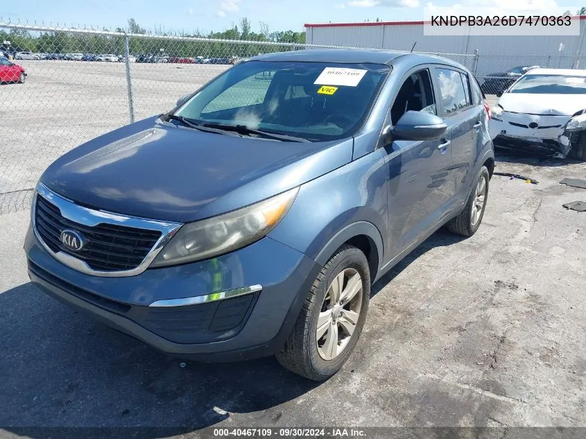 2013 Kia Sportage Lx VIN: KNDPB3A26D7470363 Lot: 40467109