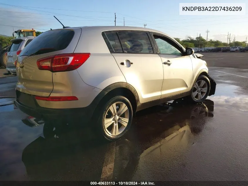 2013 Kia Sportage Lx VIN: KNDPB3A22D7436209 Lot: 40633113