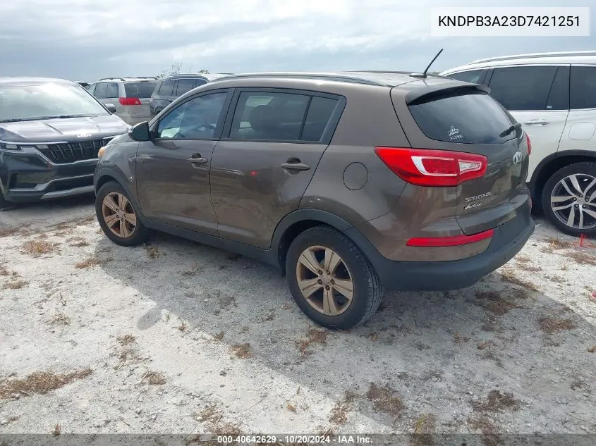 2013 Kia Sportage Lx VIN: KNDPB3A23D7421251 Lot: 40642629