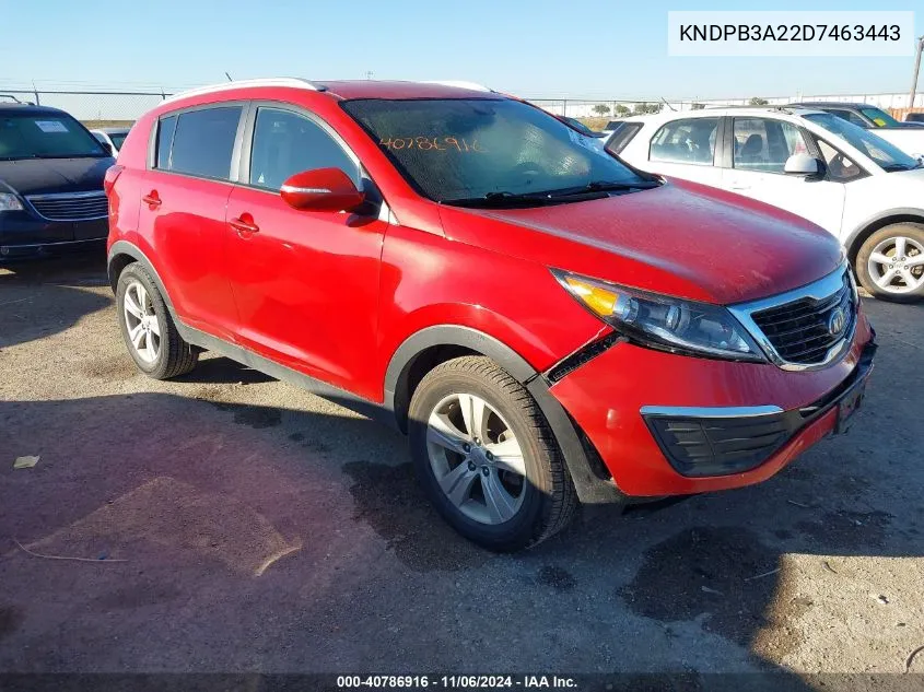 2013 Kia Sportage Lx VIN: KNDPB3A22D7463443 Lot: 40786916