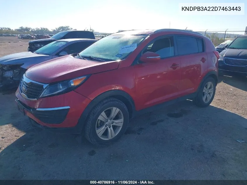 2013 Kia Sportage Lx VIN: KNDPB3A22D7463443 Lot: 40786916